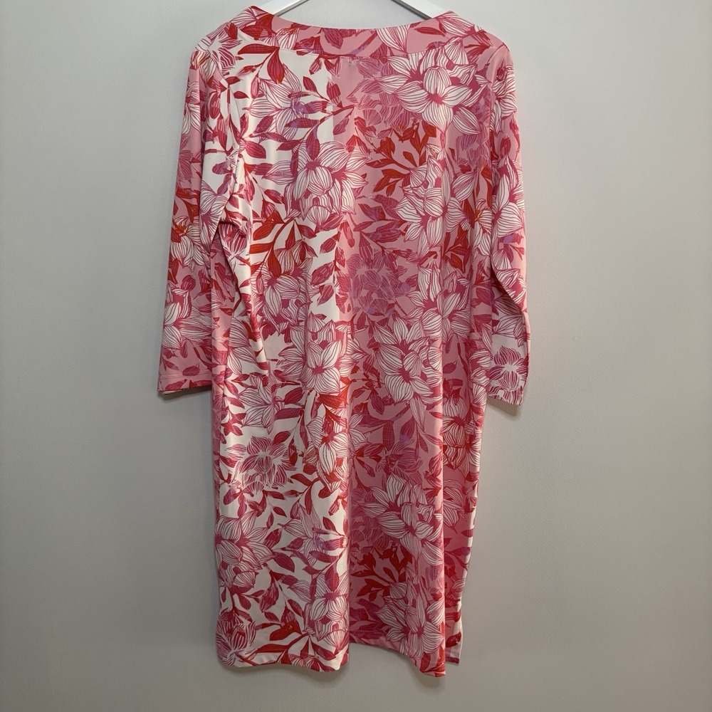 Caribbean Joe Pink Floral Dress XL 3/4 sleeve V neck knee length Hawaiian Resort - Picture 3 of 8